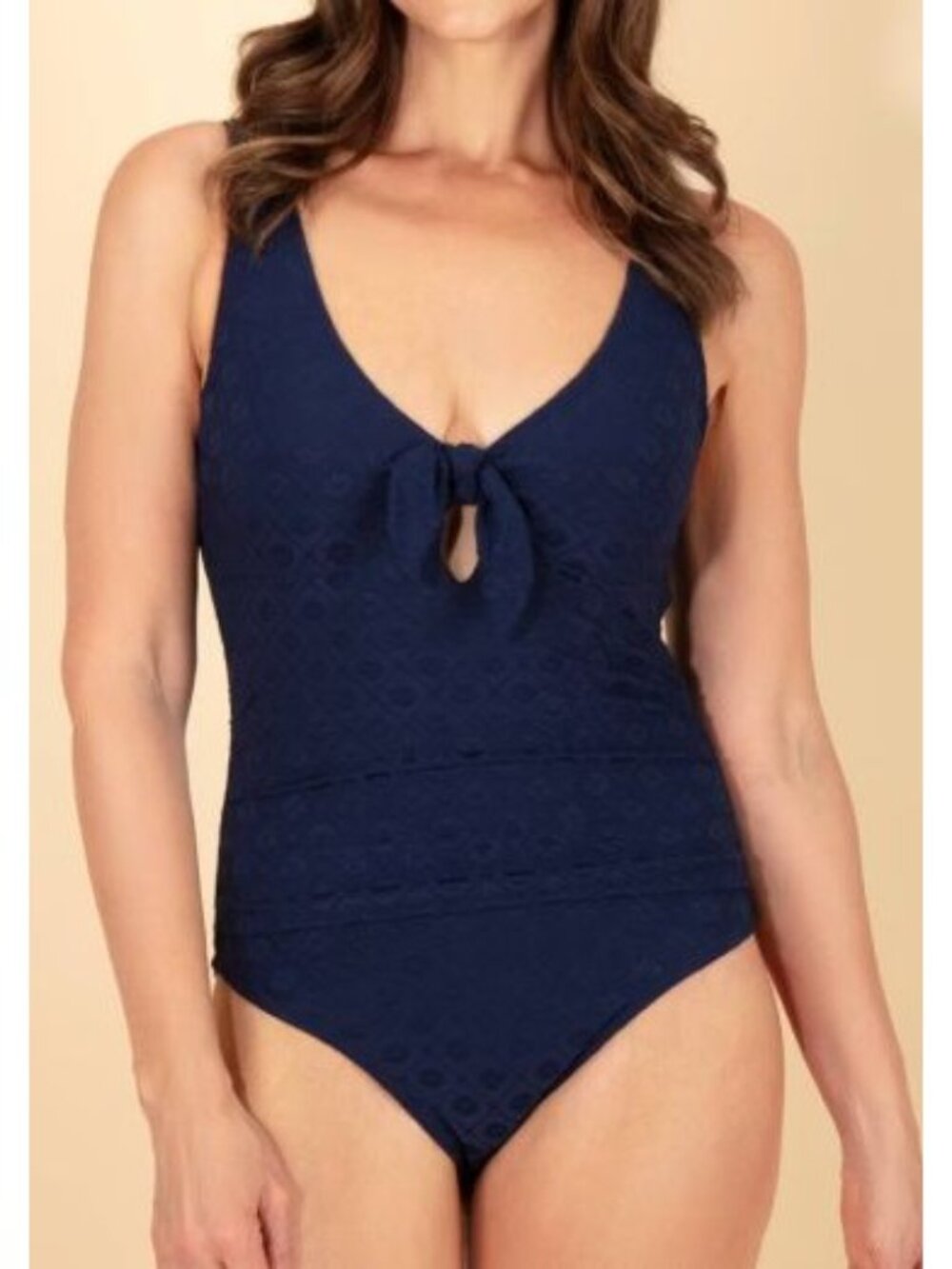 Lands' End Knot Front Jacquard Size XL One Piece Swim Suit Navy Textured NWT Und